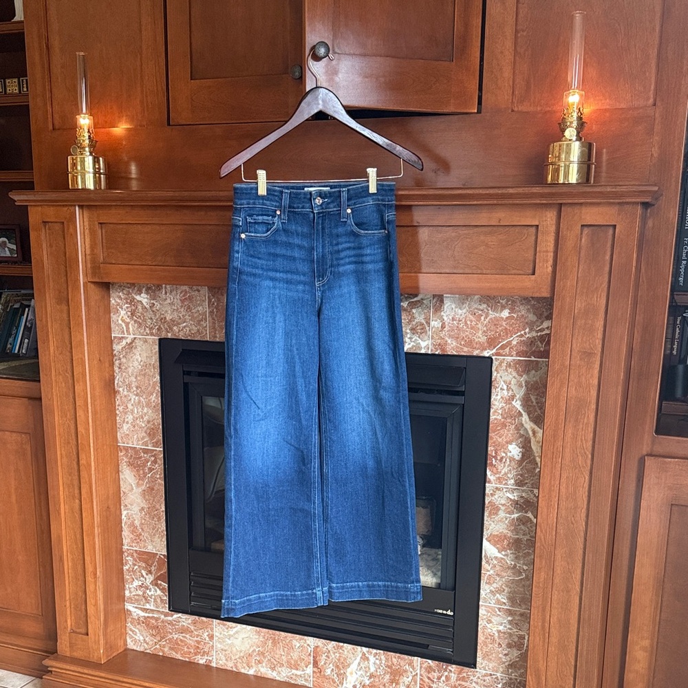 PAIGE Deep Blue Wide Leg Jeans.
